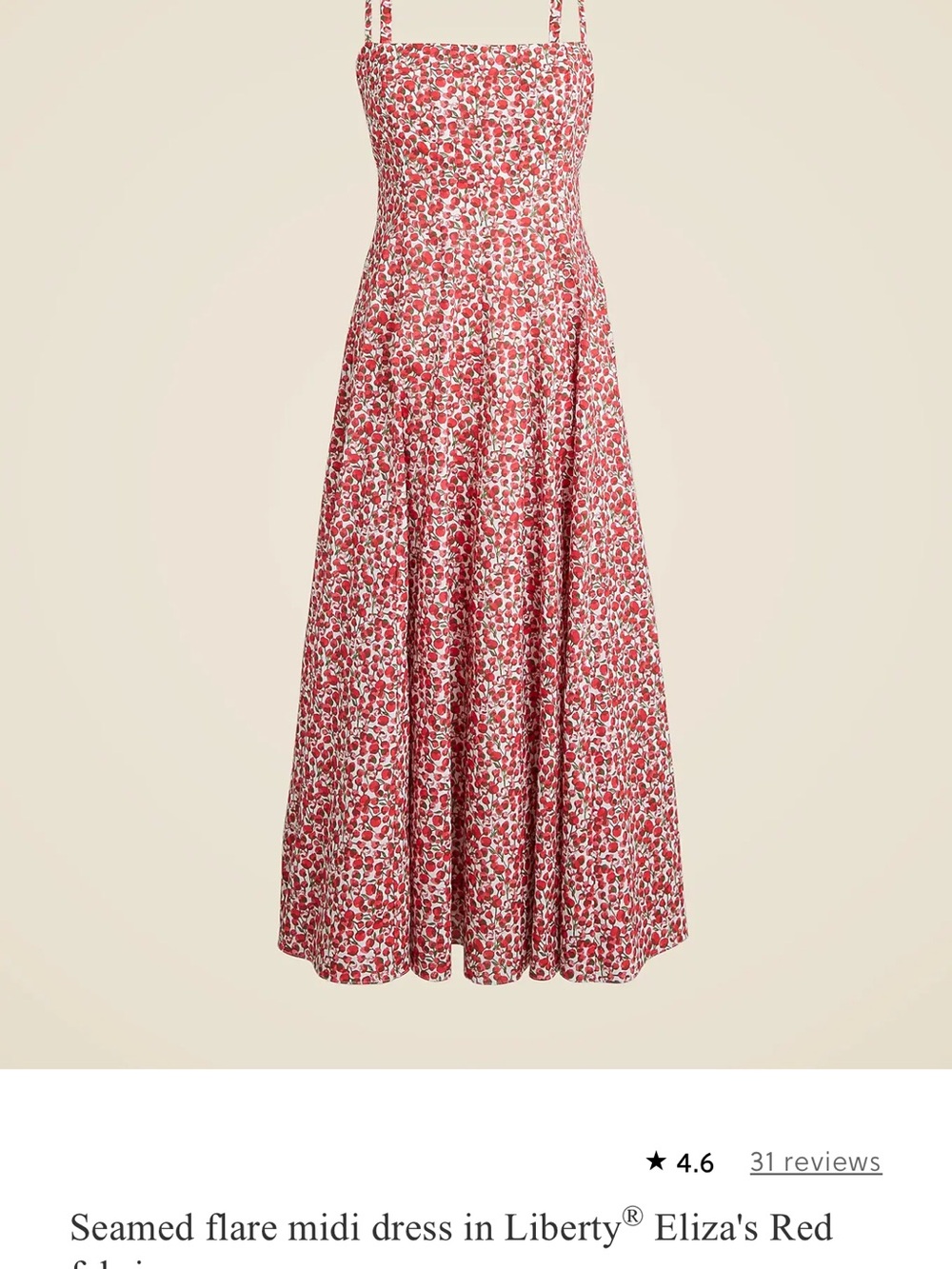 J. Crew Red and White Floral Seamed Flare Midi Dress